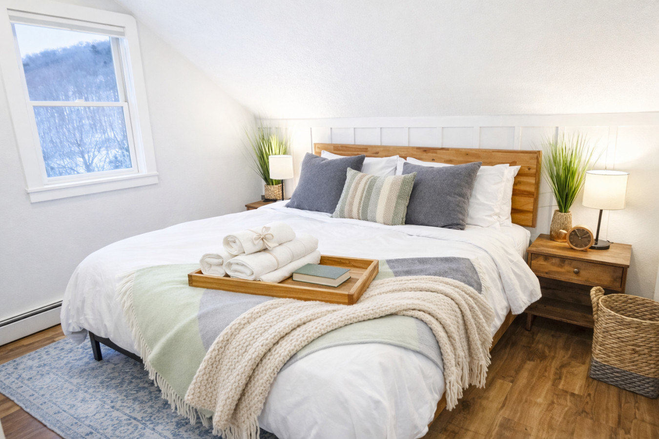 Welcome to a cozy King bed bedroom, where the gentle touch of wood adds a natural allure.