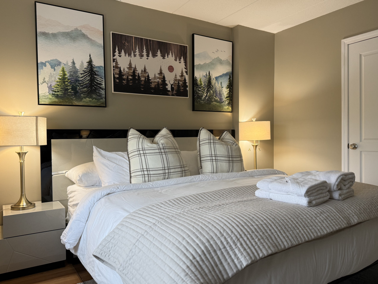 Luxurious king bed setup.