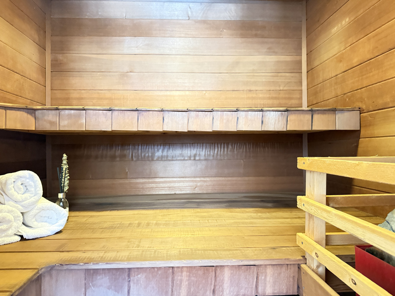 Melt the stress away in your own private, authentic wood-lined sauna.