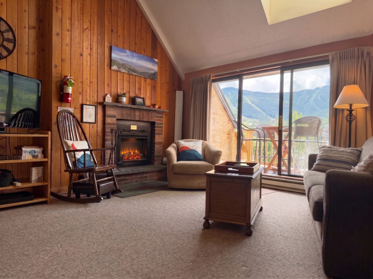 Our living room with electric fireplace.