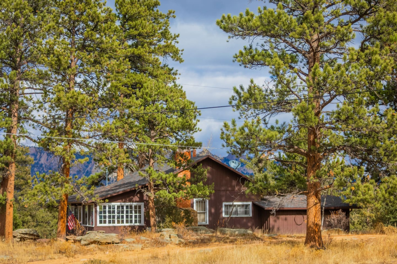 My cabin I perched up on a little tiny hillside in a valley. It overlooks the peaks of the National Park. In the background of this photo is Lumpy Ridge.
