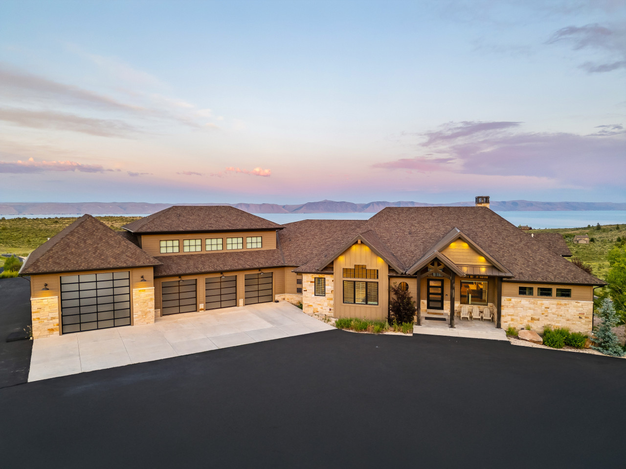 Cabin Front with 3 garage bays and plenty of parking