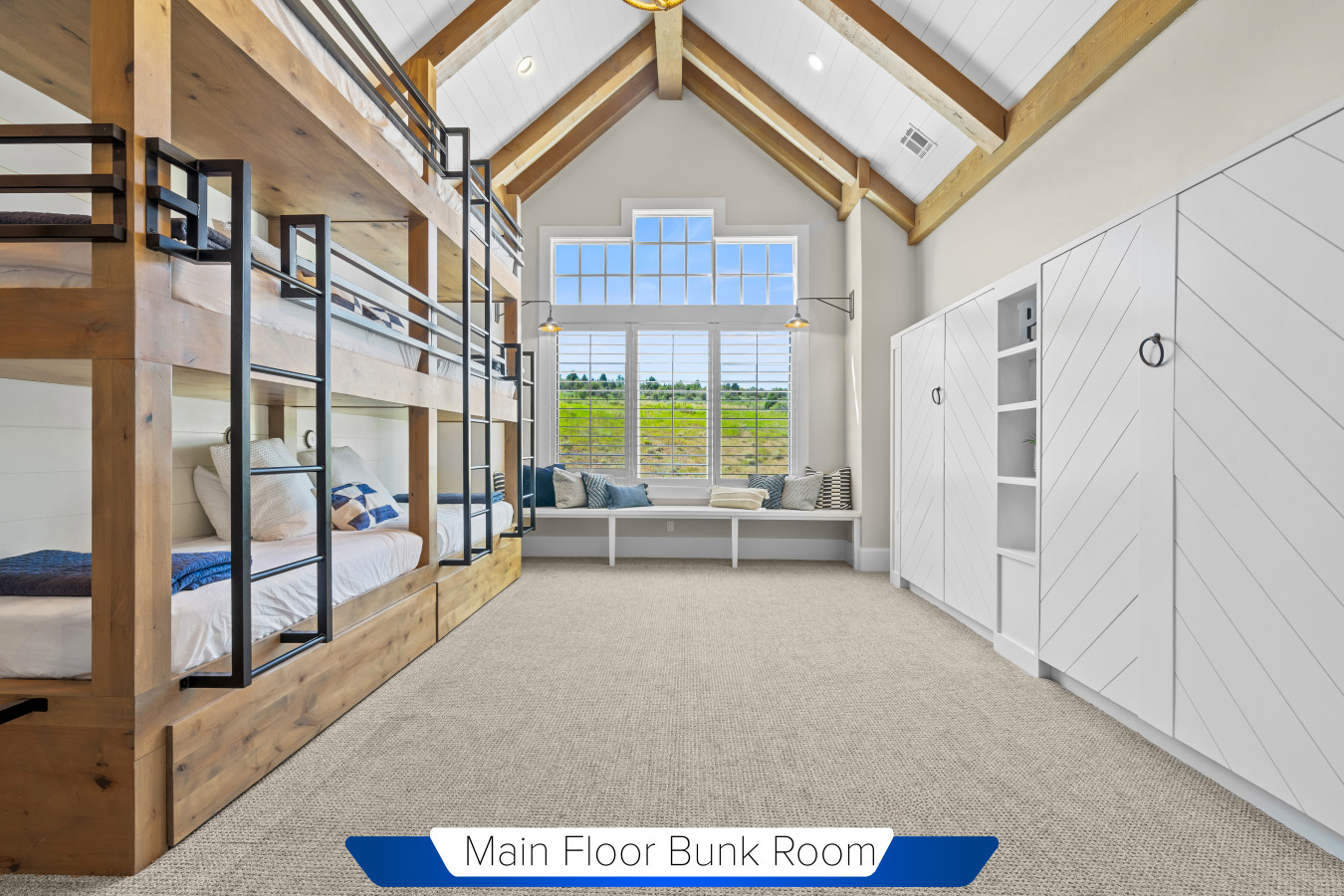 Main Floor Bunk Room with 6 Twin Beds and 3 Queen Beds