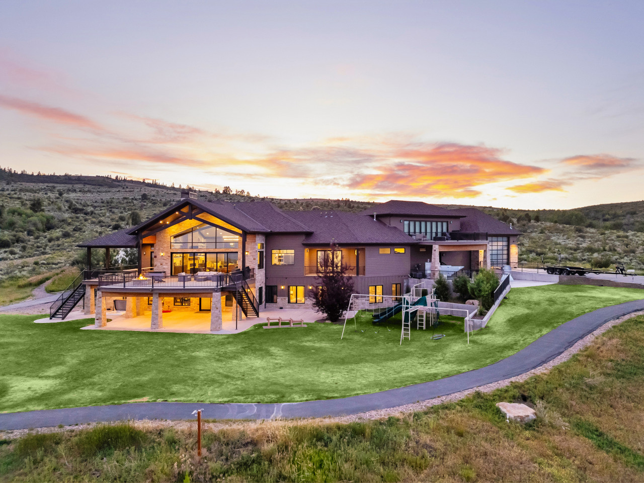 Spacious Back Deck with Firepit, Grill, Smoker and Tables. Back Yard and patio.