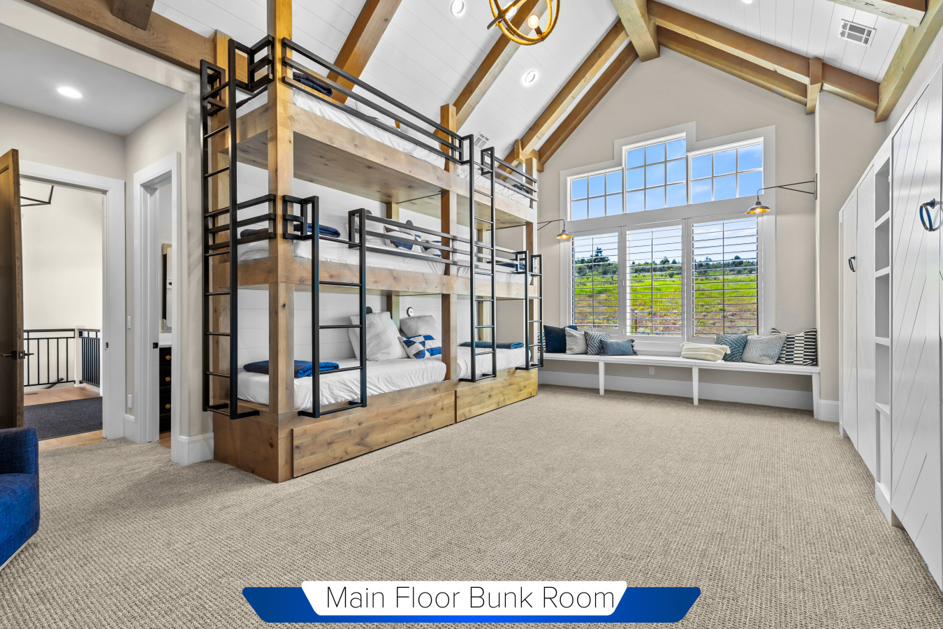 Main Floor Bunk Room with 6 Twin Beds and 3 Queen Beds