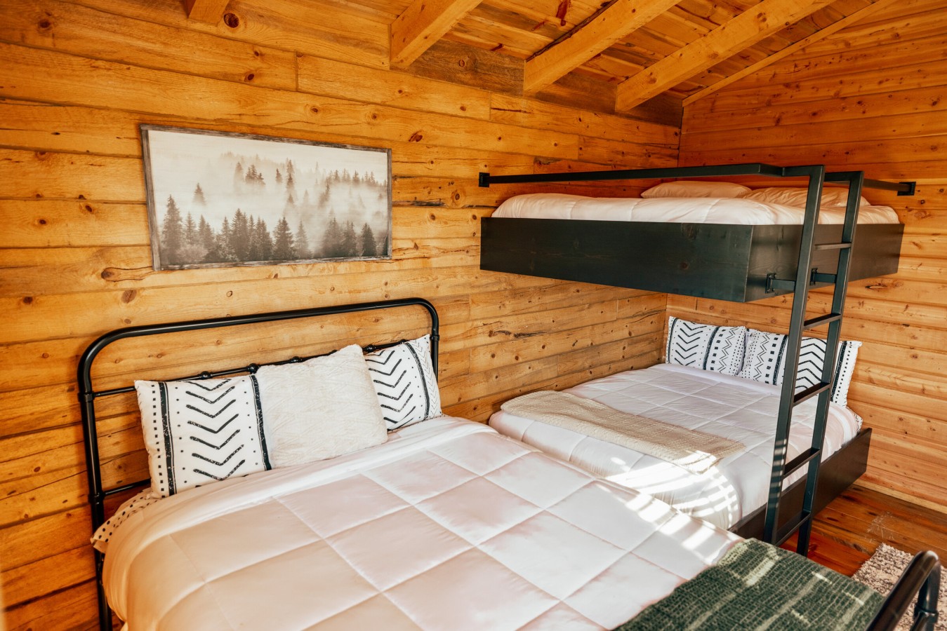 Queen bed plus bunk beds