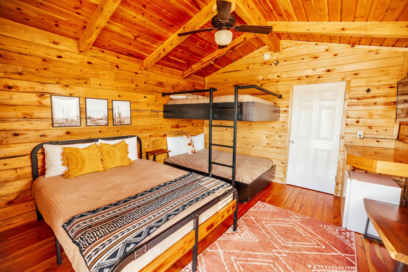 Queen bed plus bunk beds